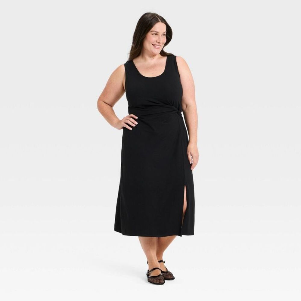 Women's Tie-Front Twist Midi Dress - A New Day Black 1X